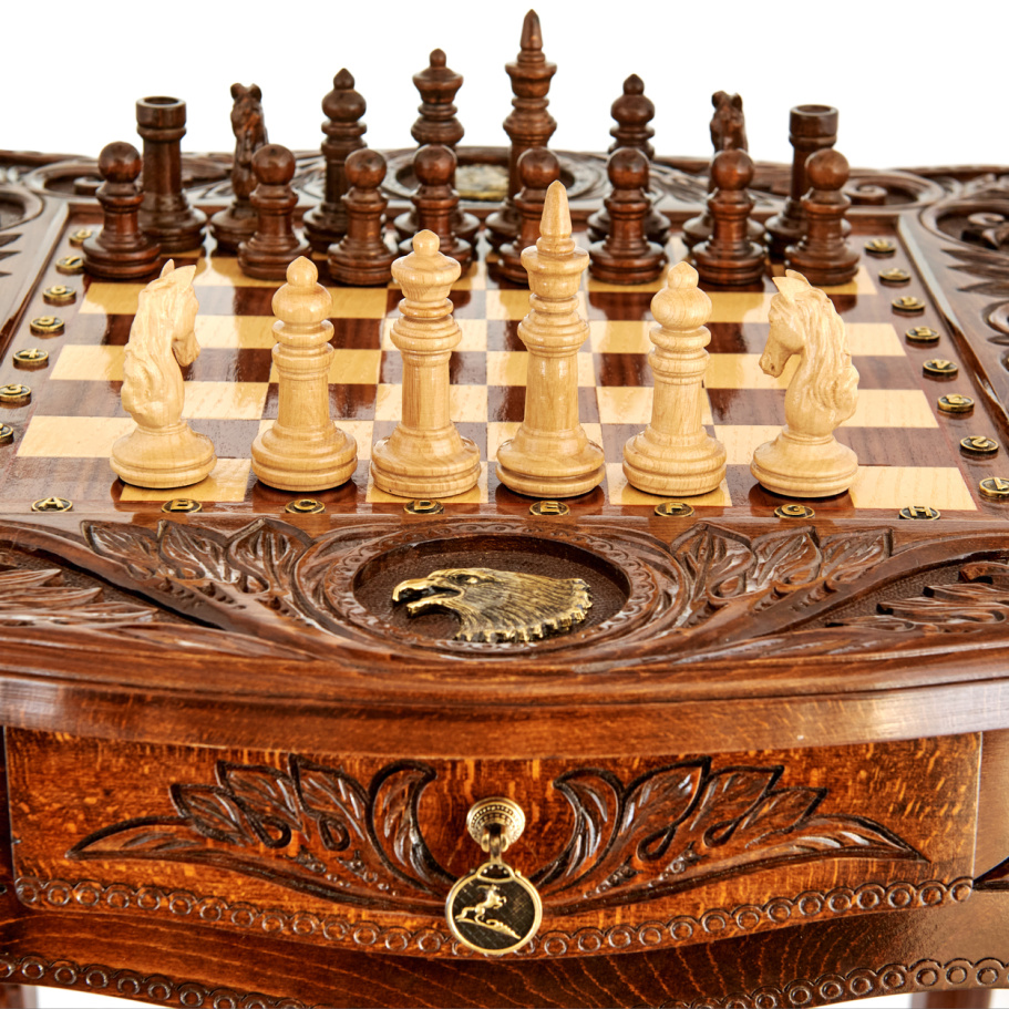 Стол ломберный Шахматы резные "Гордый орел" 60 купить в Казани