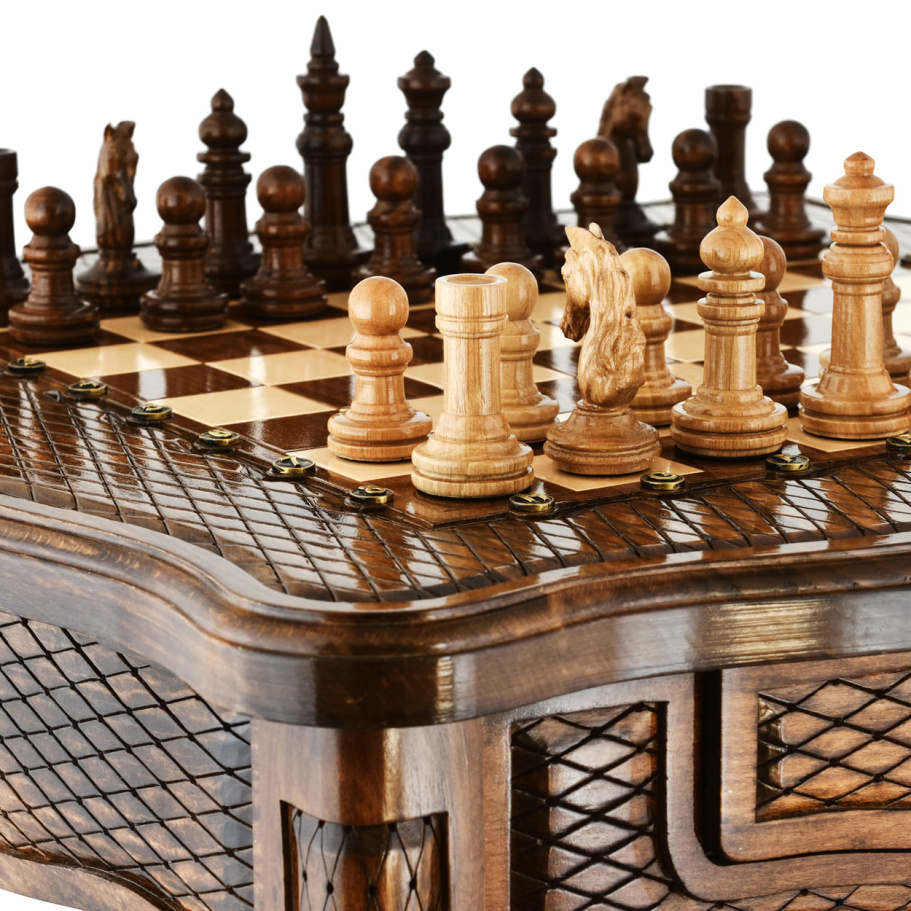 Стол ломберный Шахматы резные "Гиперион" 60 купить в Казани