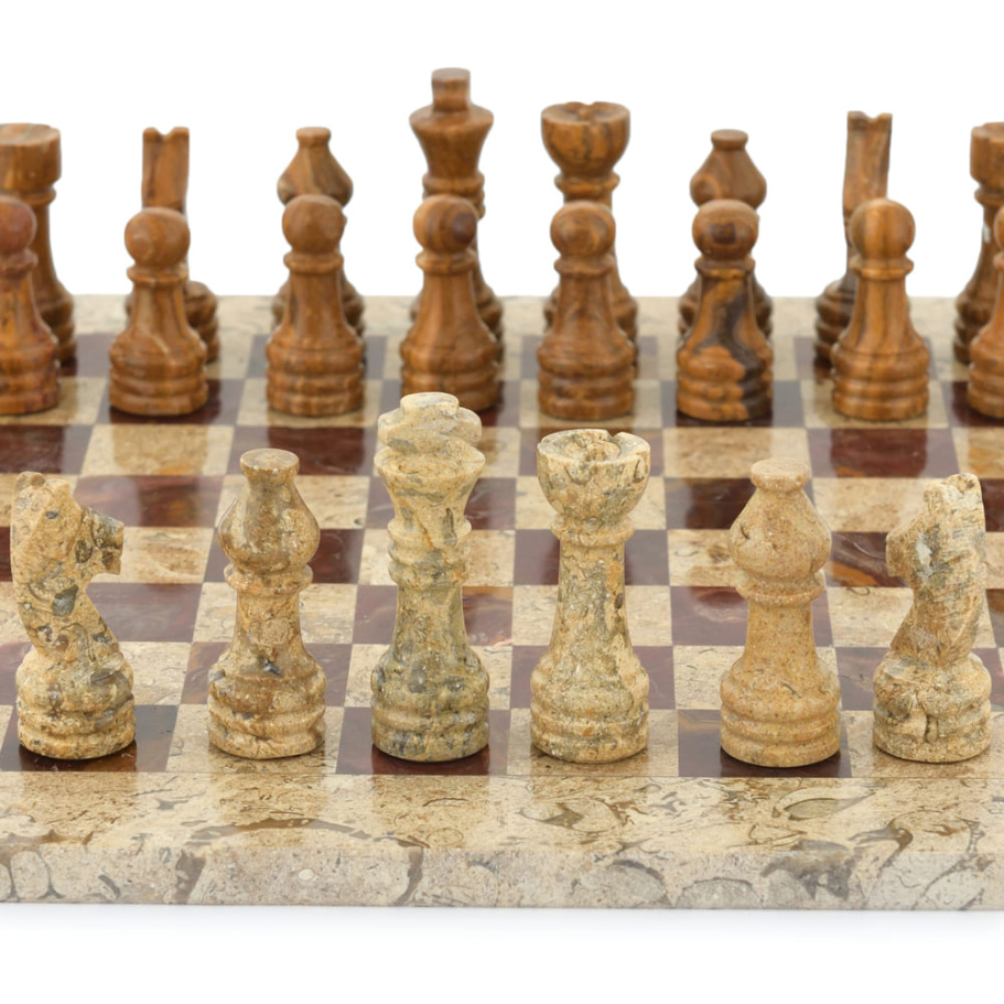 Шахматы из камня "Сицилия" яшма и ракушечник 40 купить в Казани
