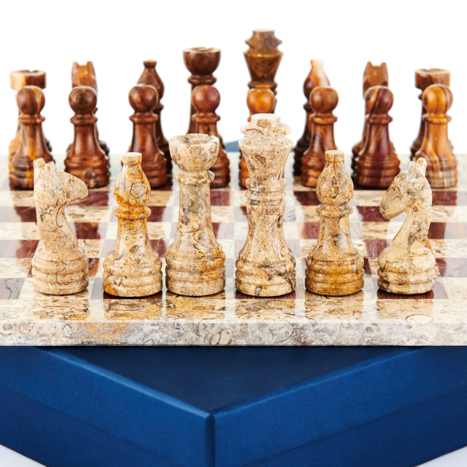 Шахматы из камня "Карфаген" яшма и ракушечник 30 купить в Казани