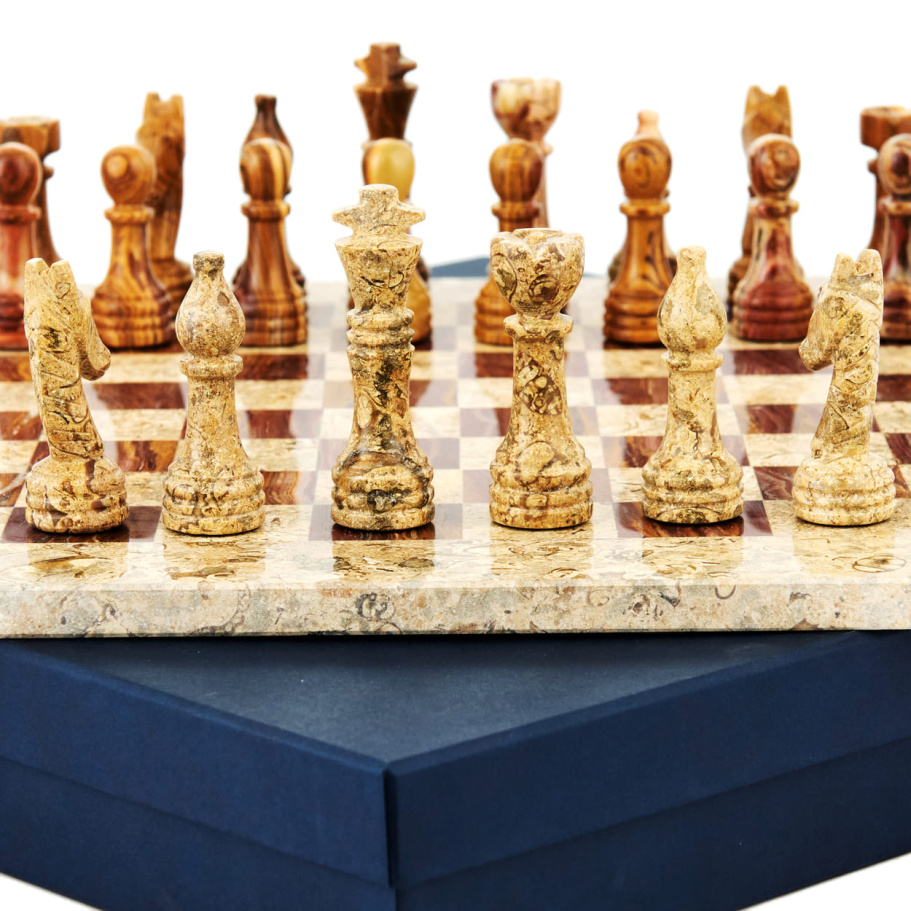 Шахматы каменные "Карфаген" яшма и ракушечник 40 купить в Казани