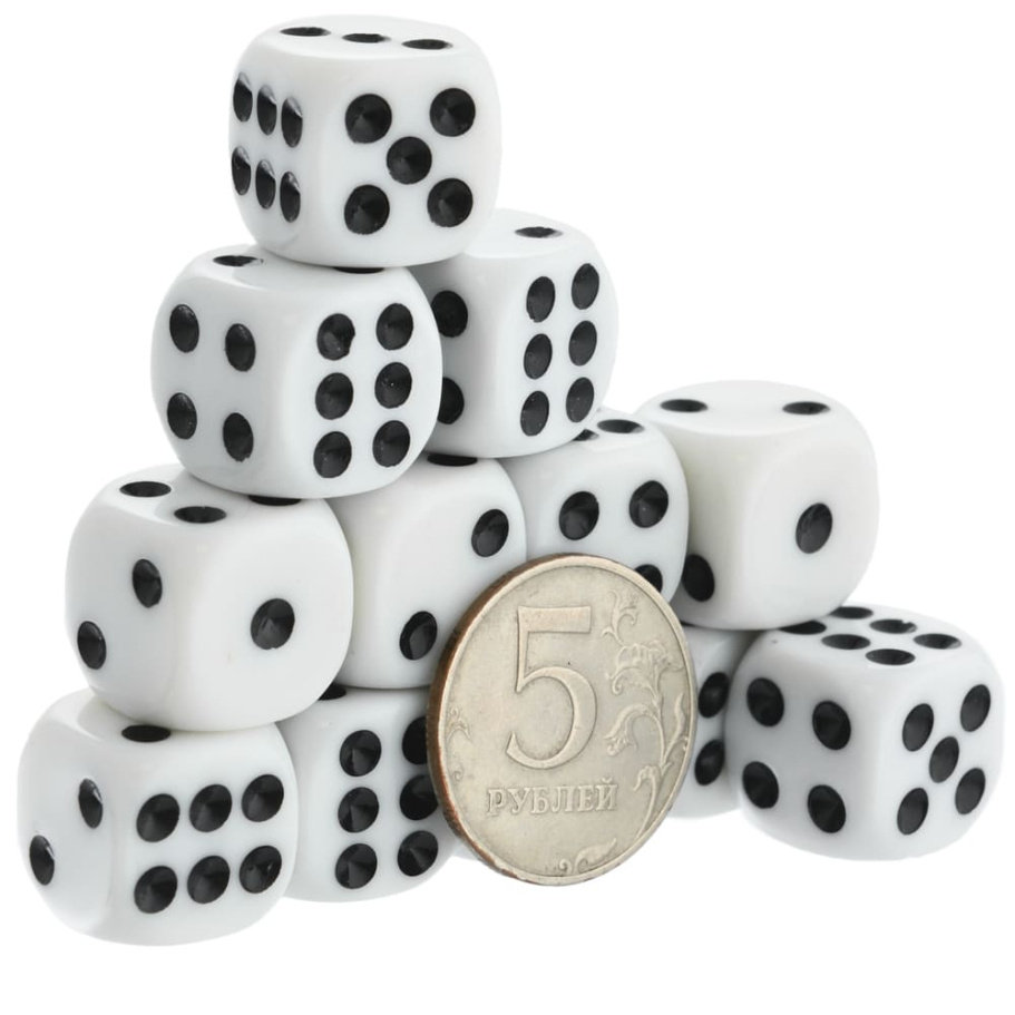 Кости игральные "Стандарт" пластик, белые, 15 мм (2 шт.) купить в Казани