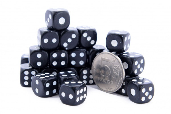 Кости игральные, пластик, черные 10 мм (2 шт), WoodGames купить в Казани