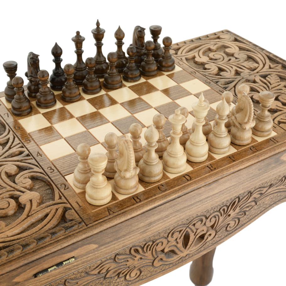 Стол ломберный Шахматы + Нарды резные "Эспада" 60, Harutyunyan купить в Казани