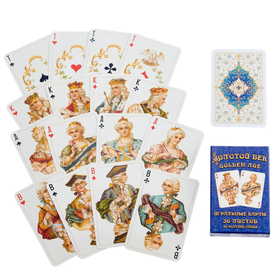 Карты игральные "Золотой Век" , синяя рубашка, 36 карт купить в Казани