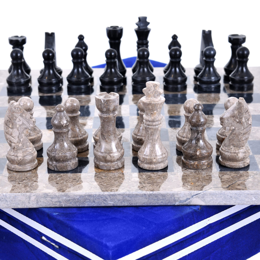 Шахматы из камня "Карфаген" серый и черный мрамор 40 купить в Казани