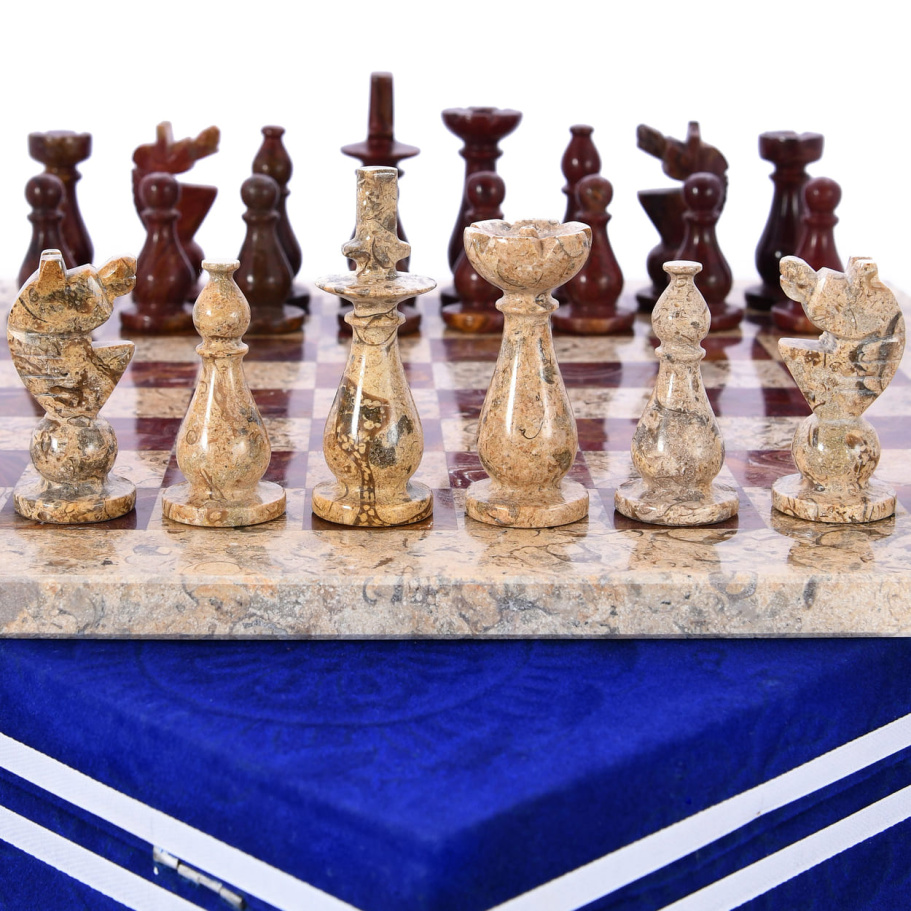 Шахматы каменные "Триада" яшма и ракушечник 30 купить в Казани