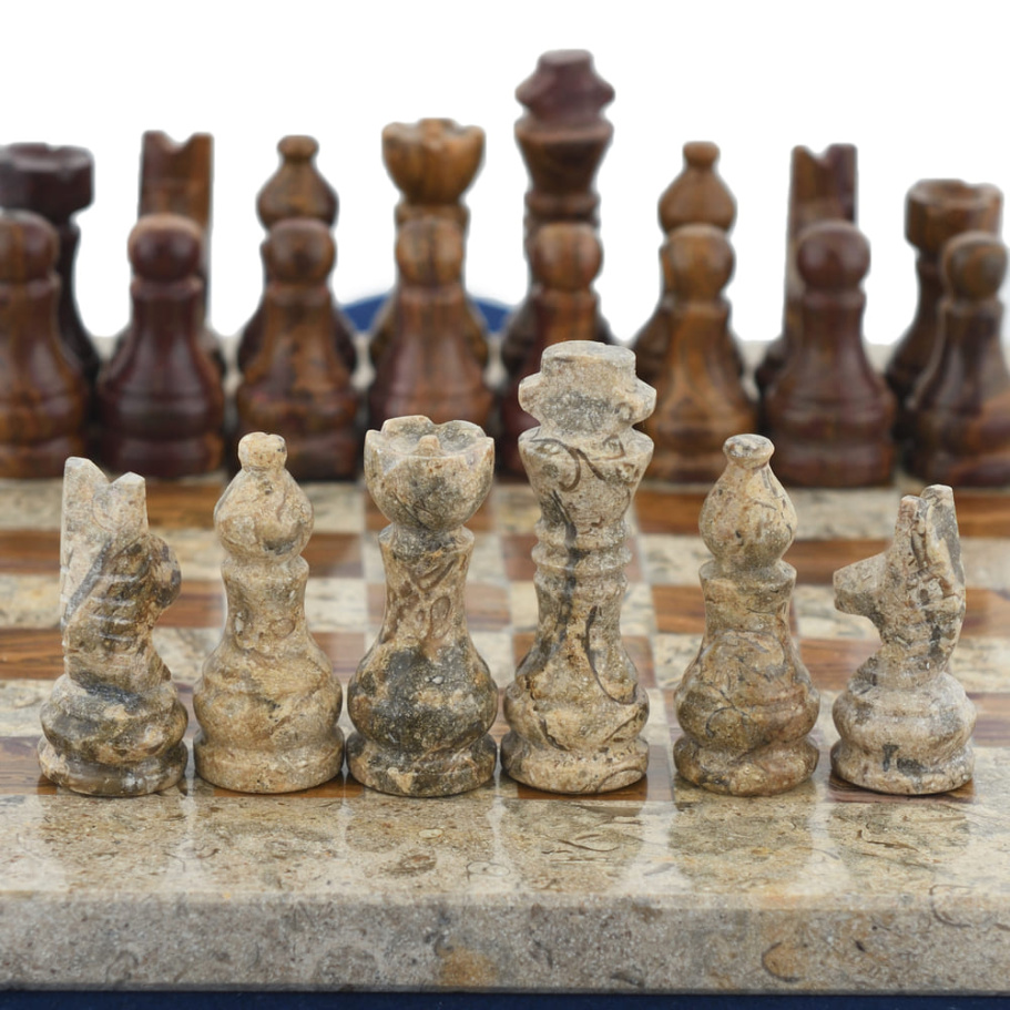 Шахматы из камня "Сицилия" яшма и ракушечник 20 купить в Казани