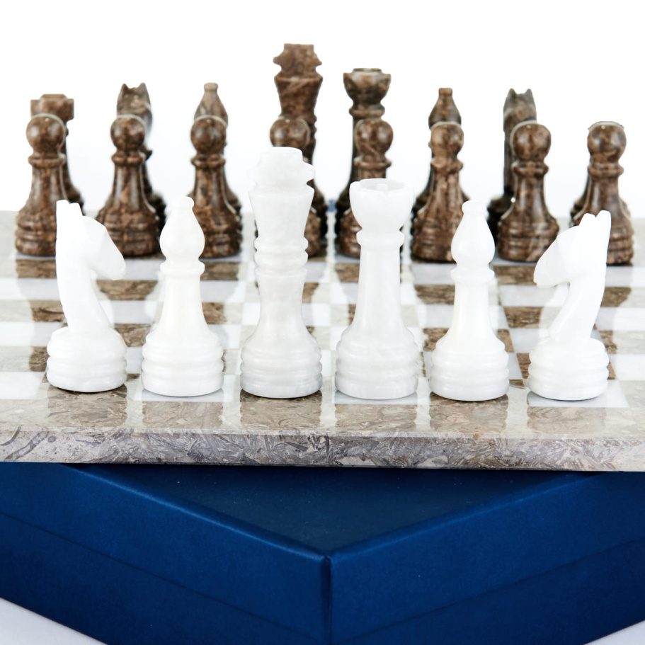 Шахматы из камня "Карфаген" серый мрамор 30 купить в Казани