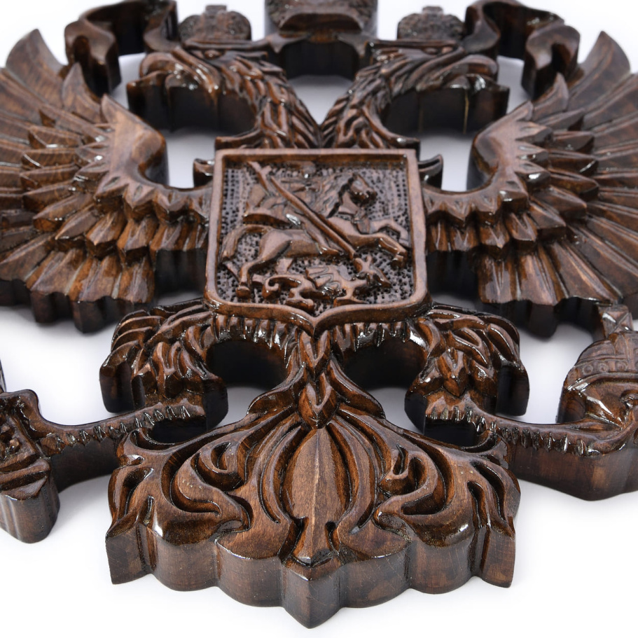 Панно настенное резное "Герб России" из дерева купить в Казани